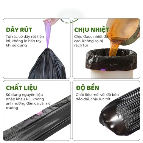 [Combo 5] Bịch Túi Đựng Rác 10L Và 20L Có Dây Rút Túi Rác Tự Phân Hủy Size 45x50cm và 55x60cm Dai Chắc Chống Rò Nước