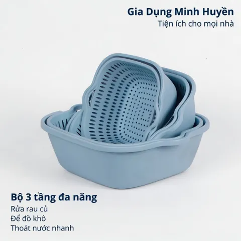Combo 6 chậu nhựa chữ nhật kèm xô, gáo đa năng, bền đẹp, tiện dùng cho sinh hoạt gia đình