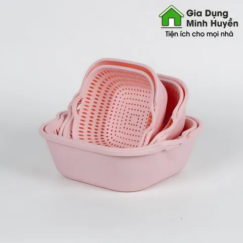 Combo 6 chậu nhựa chữ nhật kèm xô, gáo đa năng, bền đẹp, tiện dùng cho sinh hoạt gia đình