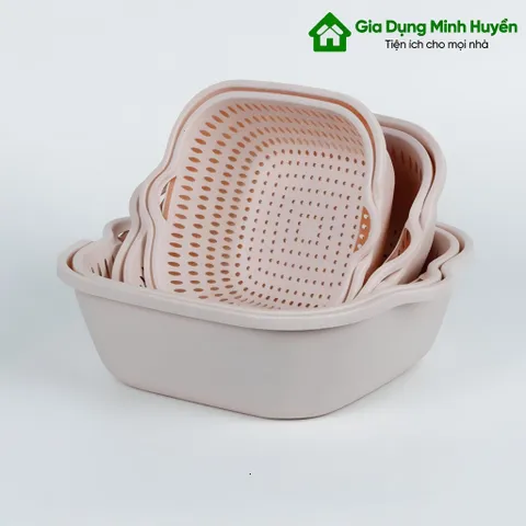 Combo 6 chậu nhựa chữ nhật kèm xô, gáo đa năng, bền đẹp, tiện dùng cho sinh hoạt gia đình