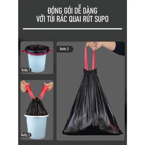[Combo 5] Bịch Túi Đựng Rác 10L Và 20L Có Dây Rút Túi Rác Tự Phân Hủy Size 45x50cm và 55x60cm Dai Chắc Chống Rò Nước