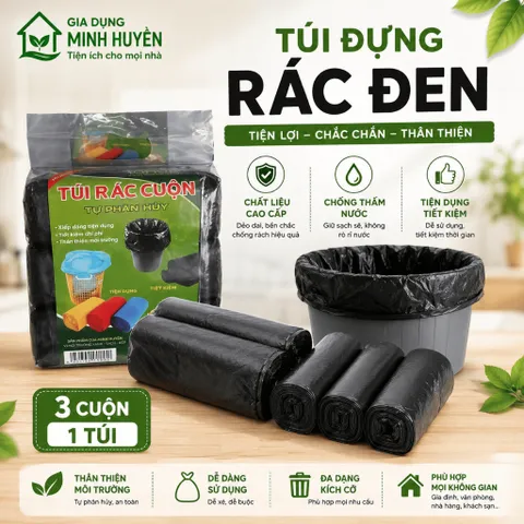 [HOT] Túi Rác Tự Phân Hủy Kích Thước Lớn 55x65cm - Thùng Rác 20L - 3 Cuộn / 1 Set