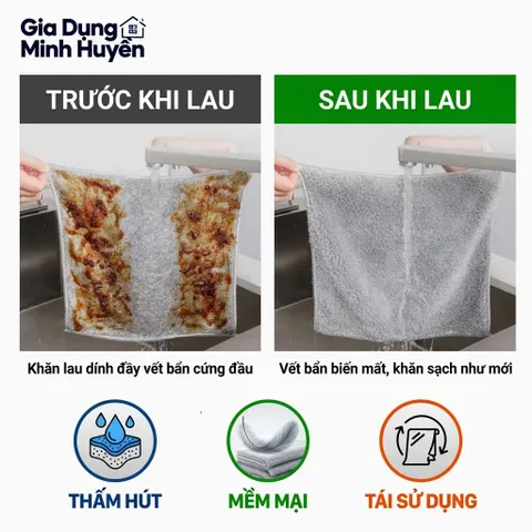 Bộ 50 khăn lau sợi than tre 20x20cm siêu thấm, kháng khuẩn, đa năng cho bếp và nhà cửa