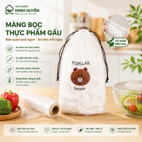 Set 500 túi màng bọc thực phẩm PE hình gấu có chun co giãn siêu dai bọc đồ ăn, tái sử dụng dùng nhiều lần tiện lợi