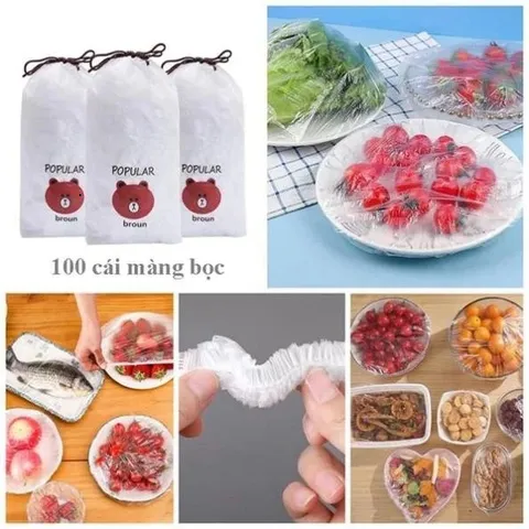 Set 500 túi màng bọc thực phẩm PE hình gấu có chun co giãn siêu dai bọc đồ ăn, tái sử dụng dùng nhiều lần tiện lợi