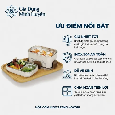 Hộp đựng thực phẩm inox 304 2 tầng giữ nhiệt chống tràn, an toàn cho cơm văn phòng và mang đi