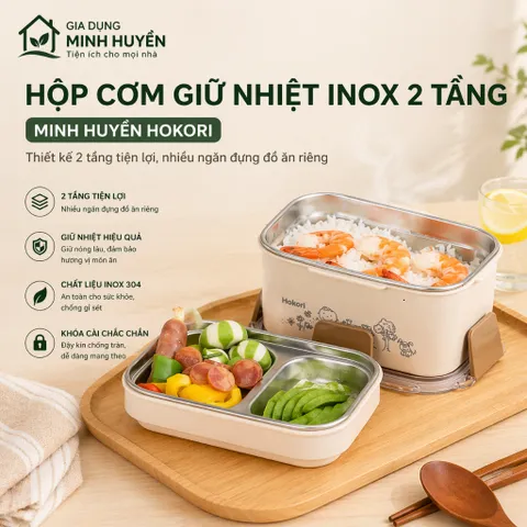 Hộp đựng thực phẩm inox 304 2 tầng giữ nhiệt chống tràn, an toàn cho cơm văn phòng và mang đi