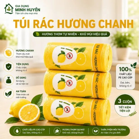 [Tặng Khăn Tre] Lẻ 1 Cuộn 50 Túi Rác Loại 1 Hương Ngải Oải Chanh Tự Phân Hủy Khử Mùi Đuổi Côn Trùng Có Dây Rút 45x50cm