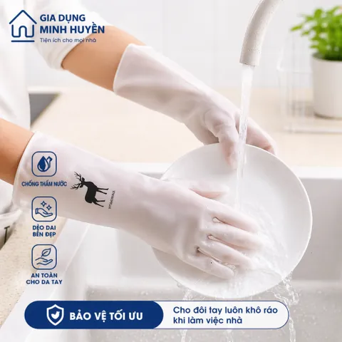 Găng Tay Rửa Chén Cao Su Con Hươu Chống Thấm Nước | Găng Tay Gia Dụng Dẻo Dai, Bền Đẹp, Bảo Vệ Da Tay Khi Lau Dọn