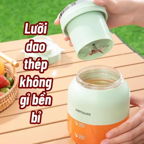 Máy Xay Cầm Tay OSTMARS Mini 500ml 10 Lưỡi Dao Đa Năng Sạc Tích Điện, Thay Nắp Cắm Ống Hút Tiện Lợi
