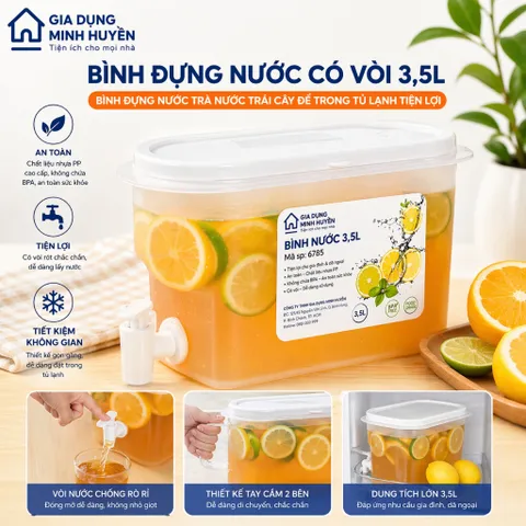 Bình Đựng Nước 3.5L Có Vòi Để Tủ Lạnh Cao Cấp Việt Nhật Đựng Nước Lạnh Tiện Lợi