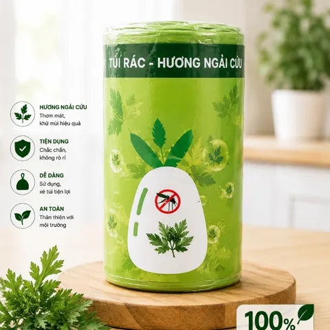 [Hot] Combo 3 Cuộn Túi Đựng Rác Hương Ngải Cứu Có Dây Rút - Xua Đuổi Côn Trùng - Khử Mùi - Tự Phân Hủy