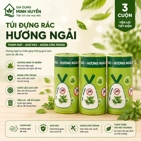 [Hot] Combo 3 Cuộn Túi Đựng Rác Hương Ngải Cứu Có Dây Rút - Xua Đuổi Côn Trùng - Khử Mùi - Tự Phân Hủy