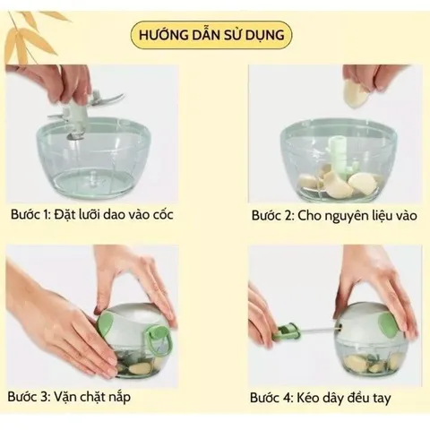 Máy Xay Tỏi Ớt Mini Đa Năng 3 Lưỡi Dao Kéo Tay - Xay Rau Củ Quả Nhanh Chóng Tiện Lợi Sạch Sẽ