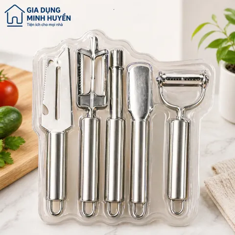 Bộ 5 dụng cụ bào, gọt, nạo sợi inox 304 đa năng cho rau củ, quả tiện lợi