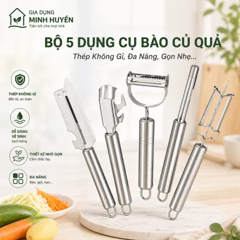 Bộ 5 dụng cụ bào, gọt, nạo sợi inox 304 đa năng cho rau củ, quả tiện lợi