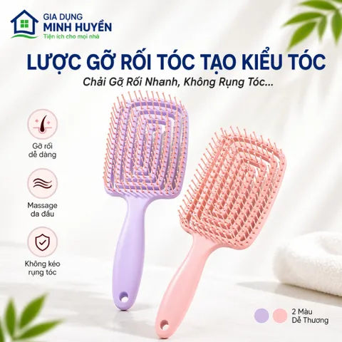 Lược Chải Tóc Xoăn Gỡ Rối Mát Xa Da Đầu Tạo Kiểu Tóc Phồng Tiện Dụng - Lược Mát Xa Đầu Với Răng Lược Mềm Mại