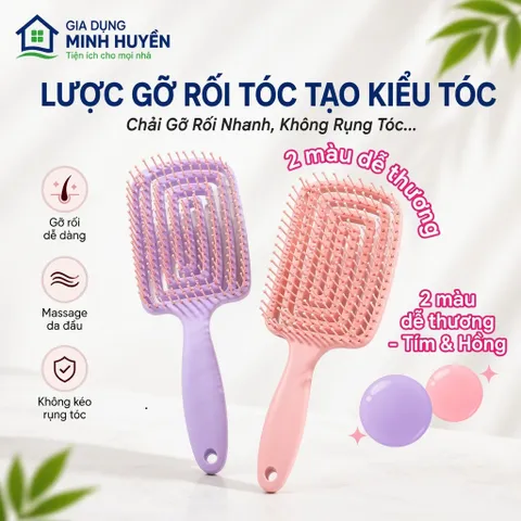 Lược Chải Tóc Xoăn Gỡ Rối Mát Xa Da Đầu Tạo Kiểu Tóc Phồng Tiện Dụng - Lược Mát Xa Đầu Với Răng Lược Mềm Mại