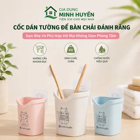 Kệ đựng bàn chải dán tường không khoan, nhựa cao cấp chống nước, chắc chắn, tiện treo phòng tắm