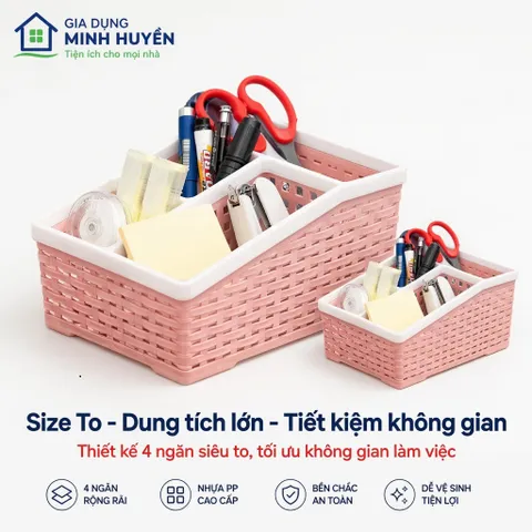 Khay Nhựa 4 Ngăn Tiện Lợi Size To – Hộp Đựng Mỹ Phẩm, Văn Phòng, Đồ Gia Dụng Gọn Gàng, Nhựa PP Bền Đẹp