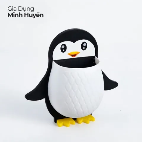 Kệ dán tường hình chim cánh cụt đựng đồ cá nhân dễ thương - Tiết kiệm không gian, chịu lực tốt, không cần khoan, có lỗ t