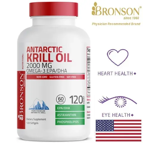 Dầu Nhuyễn Thể Bronson Antarctic Krill Oil Omega-3 EPA/DHA 1000 mg - Hỗ Trợ Tim Mạch và Tăng Cường Trí Nhớ Từ Thiên Nhiên 824193