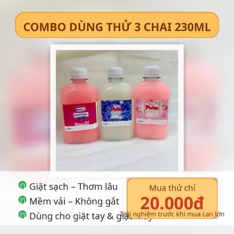 Combo Dùng Thử 3 Chai 230ml–Nước Giặt Kamax & Xả Vải Putin (Rosie + Enchanter) – Giặt Sạch, Thơm Lâu