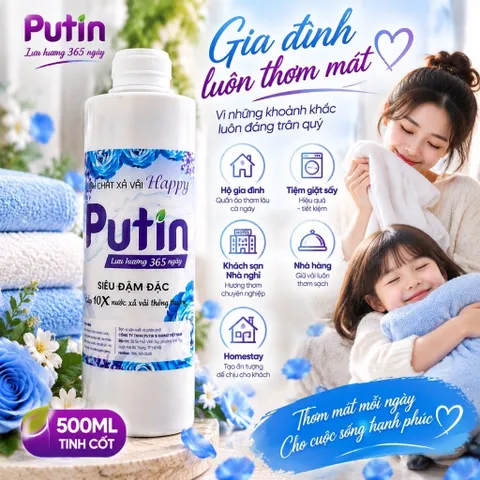 Tinh Cốt Xả Vải Putin Happy 500ml Hạt Lưu Hương Thơm Lâu Đậm Đặc Gấp 10 Lần Xả Thường Siêu Mềm Vải