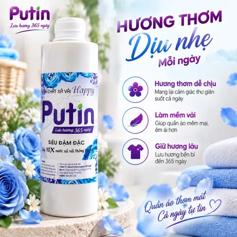 Tinh Cốt Xả Vải Putin Happy 500ml Hạt Lưu Hương Thơm Lâu Đậm Đặc Gấp 10 Lần Xả Thường Siêu Mềm Vải