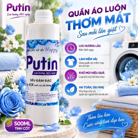 Tinh Cốt Xả Vải Putin Happy 500ml Hạt Lưu Hương Thơm Lâu Đậm Đặc Gấp 10 Lần Xả Thường Siêu Mềm Vải