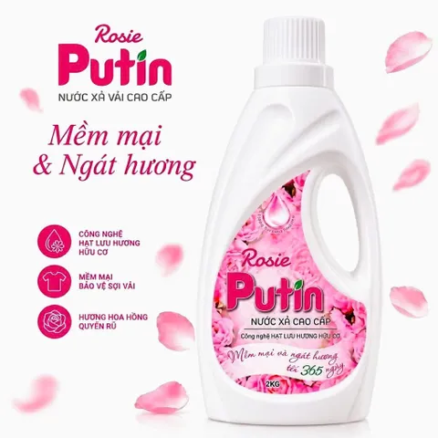 Nước Xả Vải Putin Rosie 10kg - Hương Hoa Hồng Ngọt Ngào, Lưu Hương Sau Phơi Sấy (Chính Hãng)