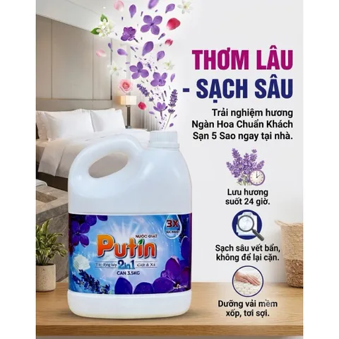 Nước Giặt Xả Putin 2in1 Can 3.5kg Hương Ngàn Hoa Thơm Lâu Sạch Sâu Khử Mùi⁠ Mạnh