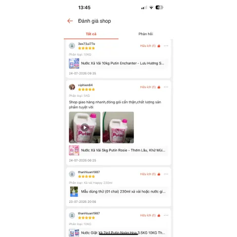 Combo 2 Can Nước Xả Vải Putin Rosie 2x10kg - Hương Hoa Hồng Ngọt Ngào, Lưu Hương Sau Phơi Sấy
