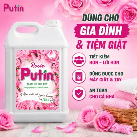 Combo 2 Can Nước Xả Vải Putin Rosie 2x10kg - Hương Hoa Hồng Ngọt Ngào, Lưu Hương Sau Phơi Sấy