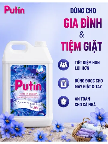 Nước Xả Vải Putin Enchanter 10KG Can Lớn Hạt Lưu Hương Huyền Bí Thơm Lâu Sau Phơi Sấy Làm Mềm Vải