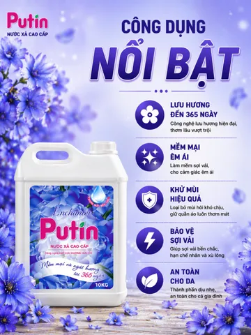 Nước Xả Vải Putin Enchanter 10KG Can Lớn Hạt Lưu Hương Huyền Bí Thơm Lâu Sau Phơi Sấy Làm Mềm Vải