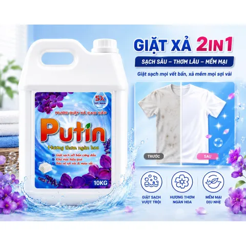 Nước Giặt Xả 2in1 Putin Ngàn Hoa 3.5KG 10KG Thơm Lâu Khử Mùi Giặt Sạch Quần Áo Tiết Kiệm
