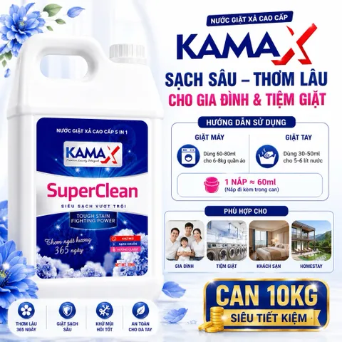 Nước Giặt Xả 5in1 Kamax 5Kg Thơm Lâu Giặt Sạch Khử Mùi Hương Nước Hoa Cho Gia Đình Tiệm Giặt