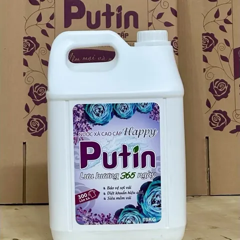 Nước Xả Vải Putin Happy 10KG Can Lớn Hạt Lưu Hương Thơm Lâu Sau Phơi Sấy Làm Mềm Vải