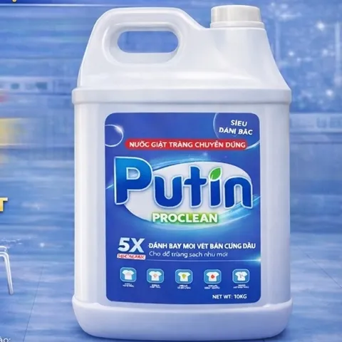 Nước Giặt Chuyên Dụng Putin 5X Pro Clean 10KG – Giặt Trắng, Khử Mùi Mạnh – Hàng Cho Tiệm Giặt