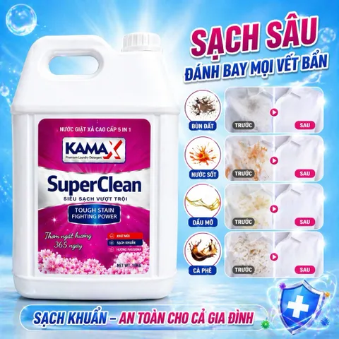 Nước giặt xả 10KG Kamax Super Clean 5in1 – Sạch sâu – Thơm lâu – Tiết kiệm cho cả gia đình