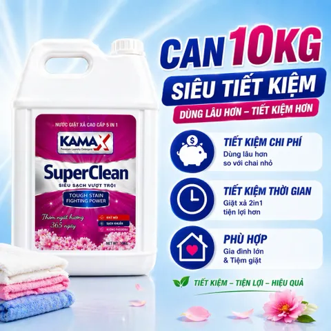 Nước giặt xả 10KG Kamax Super Clean 5in1 – Sạch sâu – Thơm lâu – Tiết kiệm cho cả gia đình