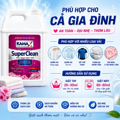 Nước giặt xả 10KG Kamax Super Clean 5in1 – Sạch sâu – Thơm lâu – Tiết kiệm cho cả gia đình