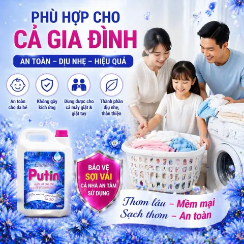 Nước Xả Vải 5kg Putin Lưu hương huyền bí - Thơm Lâu, Khử Mùi Mạnh, Mềm Vải, Dùng Thử Giá Tốt