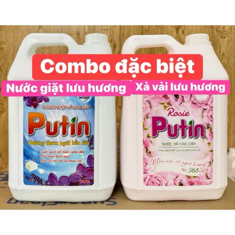 Combo (Tổng 20kg) 2 can 10kg Putin: Nước Giặt & Nước Xả Vải - Lưu Hương Sau Phơi Sấy, Tiết Kiệm Cho Tiệm Giặt