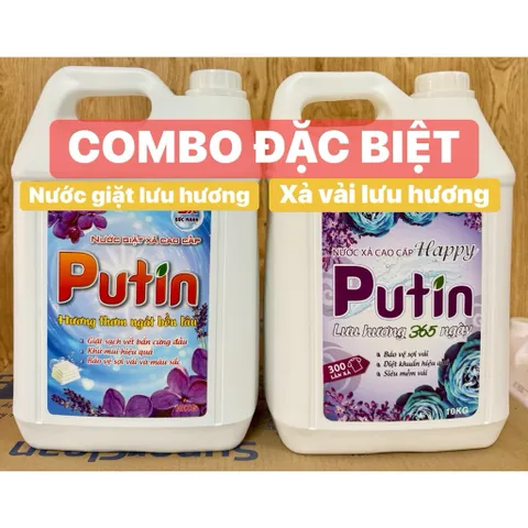 Combo (Tổng 20kg) 2 can 10kg Putin: Nước Giặt & Nước Xả Vải - Lưu Hương Sau Phơi Sấy, Tiết Kiệm Cho Tiệm Giặt