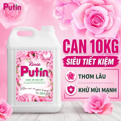 Nước xả vải Putin Rosie 10Kg Lưu Hương Sau Phơi Sấy Tiết Kiệm Cho Gia Đình & Tiệm Giặt