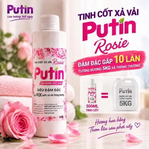 Tinh Cốt Xả Vải Putin Rosie 500ml Hạt Lưu Hương Đậm Đặc Gấp 10 Lần Làm Mềm Vải Thơm Lâu Sau Phơi Sấy 824204