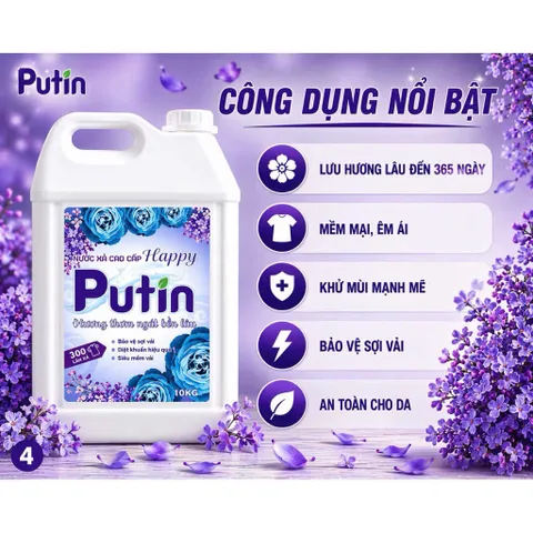 Nước xả vải Putin Happy 10KG Lưu Hương Lâu Sau Phơi Sấy Tiết Kiệm Cho Gia Đình & Tiệm Giặt