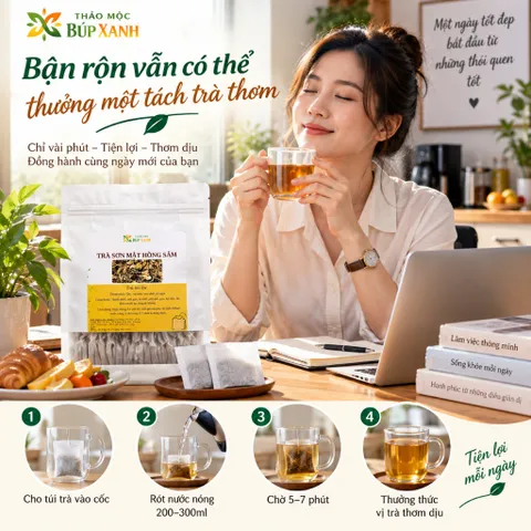 Trà Sơn Mật Hồng Sâm loại 1 pha trà hằng ngày, thơm mát, thanh nhiệt, ngủ ngon Thảo Mộc Búp Xanh